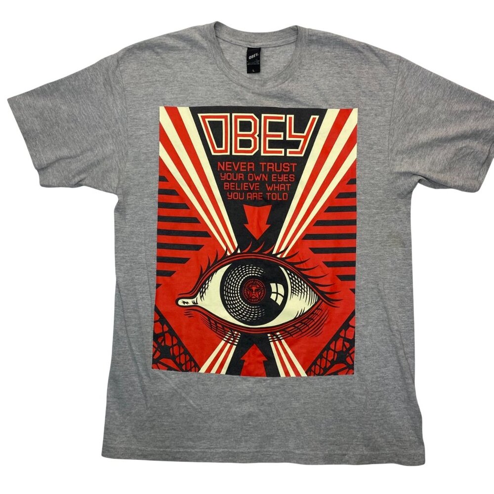 Y2K Obey  Heather Gray Propaganda Eye Graphic T-Shirt Men's Size L